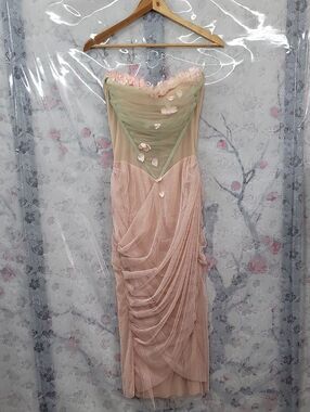 Lacemade Ecoute Les Fleurs Tomber Pink& Sage Green Dress Size Medium